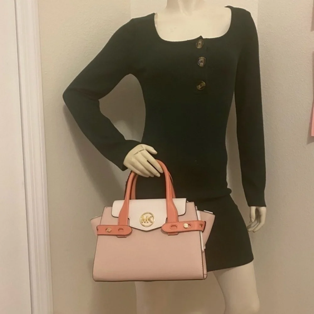 New Michael Kors Carmen Medium Color-Block Belted Satchel bag